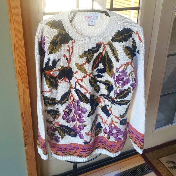 Vintage Cristina’s Unique Heavy Pullover Glam Gorgeous Floral Sz. M Sweater - Picture 2 of 8